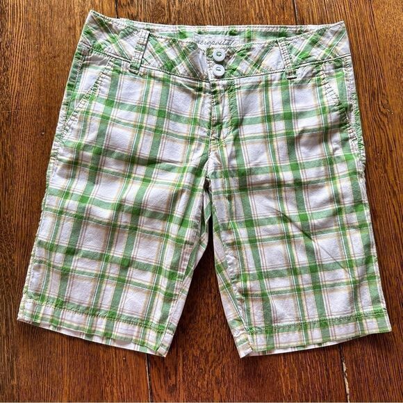 Aeropostale Green White Tan Stripe Shorts Size 3/4 - Picture 1 of 6